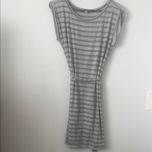 LOFT Gray and White Soft Midi Dress